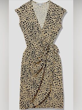 Amazon Essentials NWT Beige and Black Leopard Print Sleeveless Wrap Dress